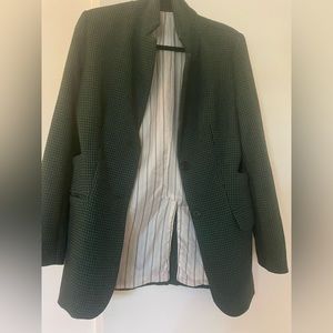 Green gingham blazer with side cut outs and silk lining